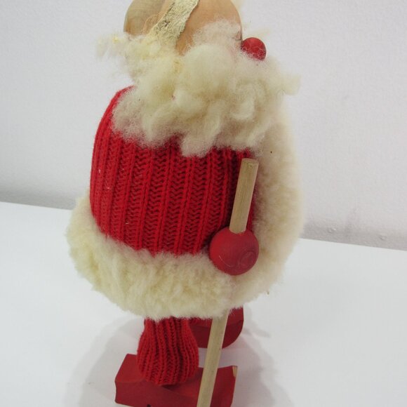 Vintage Handmade Sweden Wooden Santa Claus Christmas Figurine Knit Suit Ski 10'' - Picture 5 of 7